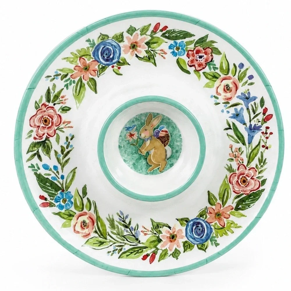 NEW Certified International Joy of Easter Chip & Dip Round Melamine Bowl